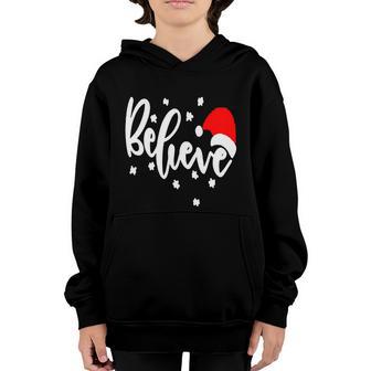 Believe Christmas Shirt Santa Hat Short Sleeve Kids Holiday Youth Hoodie - Thegiftio UK