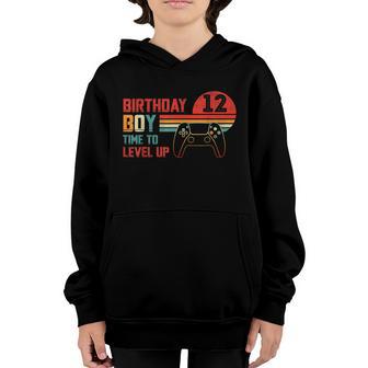 Birthday Boy 12 Time To Level Up Gift Vintage 12 Birthday Boy Gift Graphic Design Printed Casual Daily Basic Youth Hoodie - Thegiftio UK
