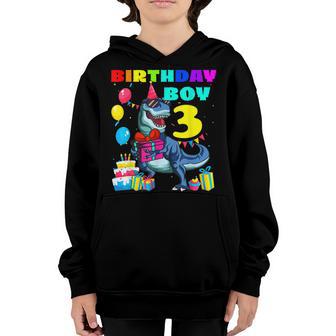 Birthday Boy 3 Year Old 3Rd Birthday T Rex Dinosaur Youth Hoodie - Thegiftio UK