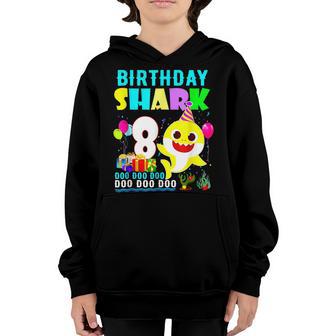 Birthday Boy 8 Year Old Cute Shark Gift Family Mothers Day Youth Hoodie - Thegiftio UK