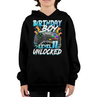 Birthday Boy Level 11 Unlocked Video Game Birthday Party Youth Hoodie - Thegiftio UK