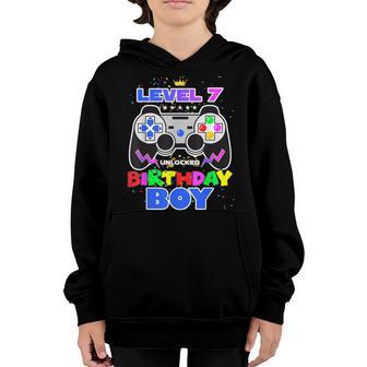 Birthday Boy Level 7 Unlocked Video Game 7Th Birthday Gamer Youth Hoodie - Thegiftio UK