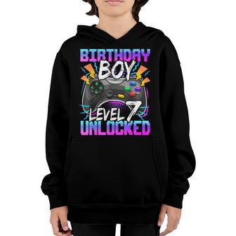 Birthday Boy Level 7 Unlocked Video Gamer 7Th Birthday Youth Hoodie - Thegiftio UK