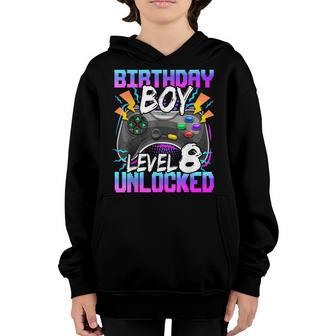 Birthday Boy Level 8 Unlocked Video Gamer 8Th Birthday Youth Hoodie - Thegiftio UK