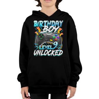 Birthday Boy Level 9 Unlocked Video Game Birthday Party Youth Hoodie - Thegiftio UK