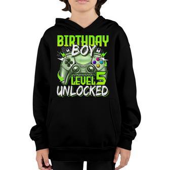 Birthday Boys Level 5 Unlocked Video Gamer Birthday Youth Hoodie - Thegiftio UK