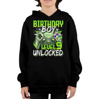 Birthday Boys Level 9 Unlocked Video Gamer Birthday Youth Hoodie - Thegiftio UK