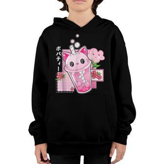 Boba Tea Cat Bubble Tea Kawaii Anime Japanese Girls Nager Youth Hoodie - Thegiftio UK