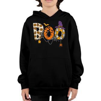 Boo With Spiders And Witch Hat Cute Scary Halloween Girls Youth Hoodie - Thegiftio UK