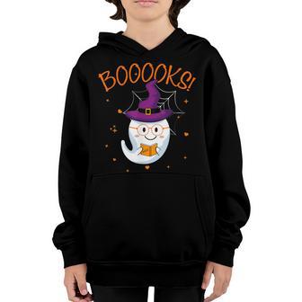Booooks Cute Ghost Reading Halloween Kids Women Men Teacher Youth Hoodie - Thegiftio UK
