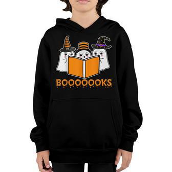 Booooks Ghost Boo Read Books Library Teacher Halloween Cute V2 Youth Hoodie - Thegiftio UK