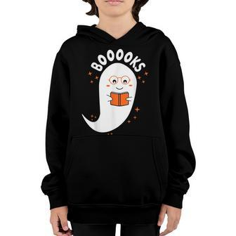 Booooks Ghost Boo Read Books Library Teacher Halloween Cute Youth Hoodie - Thegiftio UK