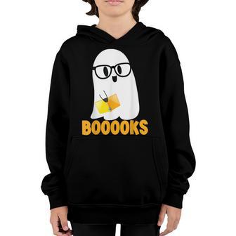 Booooks Ghost Book Lover Autumn Halloween Bookworm Youth Hoodie - Thegiftio UK