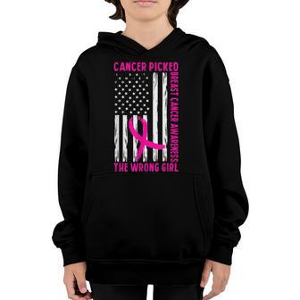 Breast Cancer Awareness Cancer Picked The Wrong Girl V2 Youth Hoodie - Thegiftio UK