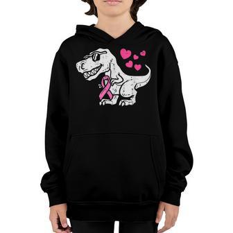 Breast Cancer Awareness Kids Pink Ribbon T Rex Kids Boys Youth Hoodie - Thegiftio UK