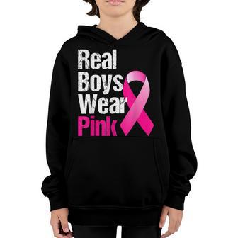 Breast Cancer For Kids Real Boys Wear Pink Ribbon Youth Hoodie - Thegiftio UK