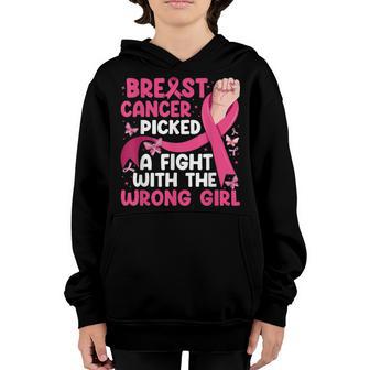 Breast Cancer Picked The Wrong Girl Breast Cancer Awareness Youth Hoodie - Thegiftio UK