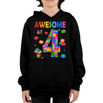 Building Blocks Bricks Awesome At 4 Years Old Birthday Boy Youth Hoodie - Thegiftio UK