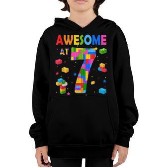 Building Blocks Bricks Awesome At 7 Years Old Birthday Boy Youth Hoodie - Thegiftio UK