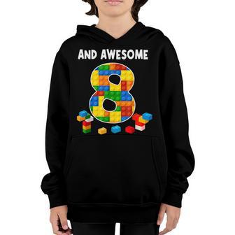 Building Blocks Bricks Awesome At 8 Years Old Birthday Boy Youth Hoodie - Thegiftio UK