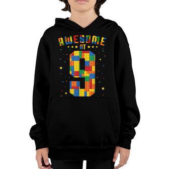 Building Blocks Bricks Awesome At 9 Years Old Birthday Boy V2 Youth Hoodie - Thegiftio UK