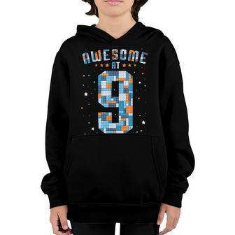 Building Blocks Bricks Awesome At 9 Years Old Birthday Boy Youth Hoodie - Thegiftio UK