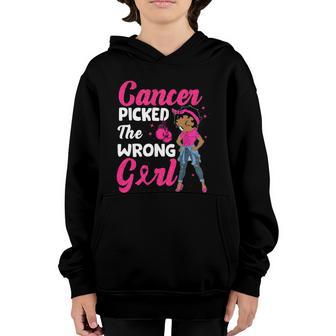Cancer Picked The Wrong Girl Breast Cancer Awareness Fighter Graphic Design Printed Casual Daily Basic Youth Hoodie - Thegiftio UK