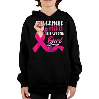 Cancer Picked The Wrong Girl Breast Cancer Awareness Women V2 Youth Hoodie - Thegiftio UK