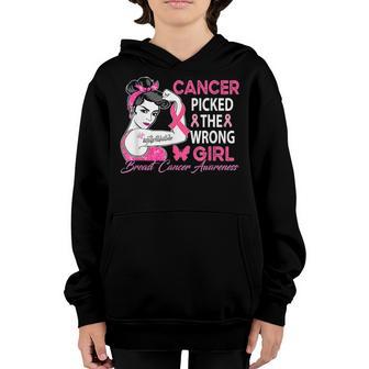 Cancer Picked The Wrong Girl Breast Cancer Awareness Women V3 Youth Hoodie - Thegiftio UK