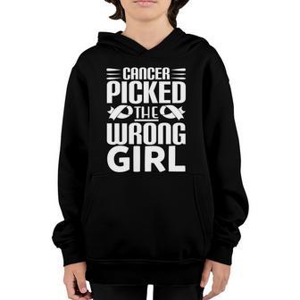 Cancer Picked The Wrong Girl Breast Cancer Youth Hoodie - Thegiftio UK