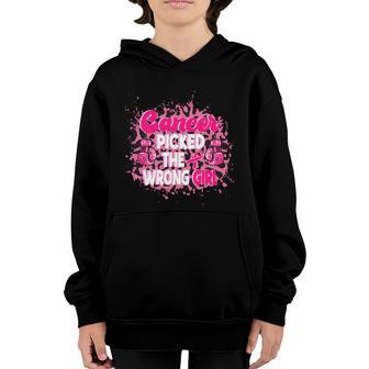 Cancer Picked The Wrong Girl Pink Ribbon Breast Cancer Youth Hoodie - Thegiftio UK