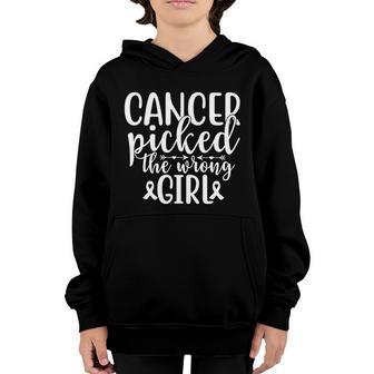 Cancer Picked The Wrong Girl Ribbon Breast Cancer Youth Hoodie - Thegiftio UK