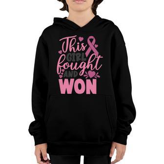 Cancer This Girl Fought And Won Pink Ribbon Breast Cancer Graphic Design Printed Casual Daily Basic Youth Hoodie - Thegiftio UK