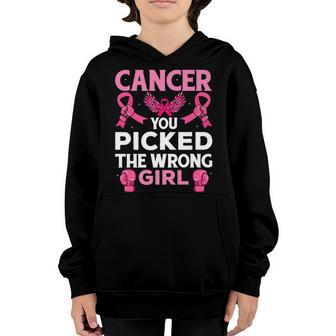 Cancer You Picked The Wrong Girl Boxing Gloves Awareness Youth Hoodie - Thegiftio UK