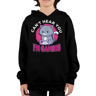Cant Hear You Im Gaming Funny Cute Cat Video Gamer Gift Youth Hoodie - Thegiftio UK