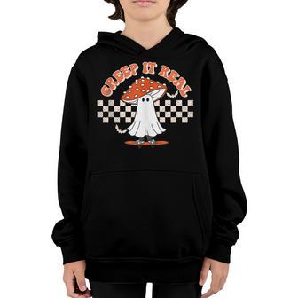 Checkered Mushroom Ghost Creep It Real Funny Halloween Youth Hoodie - Thegiftio UK