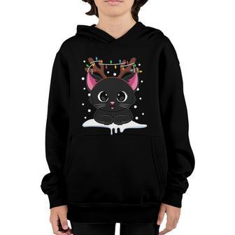 Christmas Black Cat Reindeer Antlers Catmas Women Kids Funny Youth Hoodie - Thegiftio UK