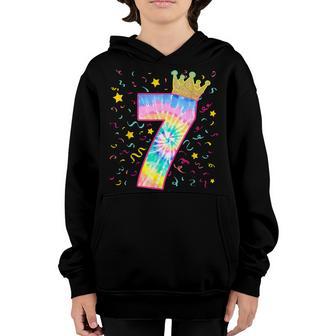 Colorful Tie Dye Number 7 Year Old Girls 7Th Birthday V2 Youth Hoodie - Thegiftio UK