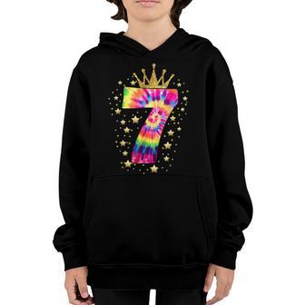 Colorful Tie Dye Number 7 Year Old Girls 7Th Birthday Youth Hoodie - Thegiftio UK