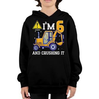 Construction Truck 6Th Birthday 6 Years Old Digger Builder Youth Hoodie - Thegiftio UK