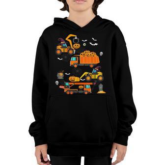 Construction Vehicle Halloween Crane Truck Pumpkin Boys Kids V4 Youth Hoodie - Thegiftio UK