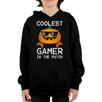 Coolest Gamer In The Patch Pumpkin Funny Halloween Game Boys Youth Hoodie - Thegiftio UK