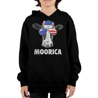 Cow 4Th Of July Moorica Merica Men American Flag Sunglasses Youth Hoodie - Seseable