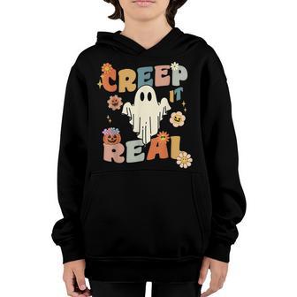 Creep It Real Ghost Halloween Costume Floral Groovy Kid Boys Youth Hoodie - Thegiftio UK