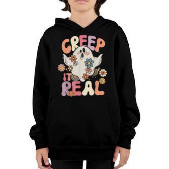 Creep It Real Ghost Halloween Costume Floral Groovy Kid Boys Youth Hoodie - Thegiftio UK