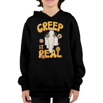 Creep It Real Ghost Halloween Costume Floral Groovy Kid Boys Youth Hoodie - Thegiftio UK