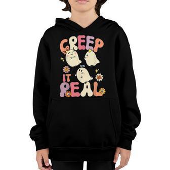 Creep It Real Ghost Halloween Costume Floral Groovy Kid Boys Youth Hoodie - Thegiftio UK