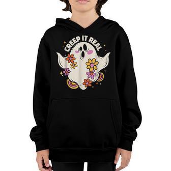 Creep It Real Ghost Halloween Costume Floral Groovy Kid Boys Youth Hoodie - Thegiftio UK