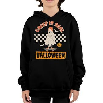 Creep It Real Retro Halloween Funny Ghost Skateboarding Youth Hoodie - Seseable