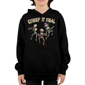 Creep It Real Skeleton Playing Music Funny Halloween Youth Hoodie - Thegiftio UK